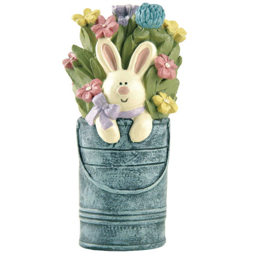 Easter bunny in tin can w/flowers