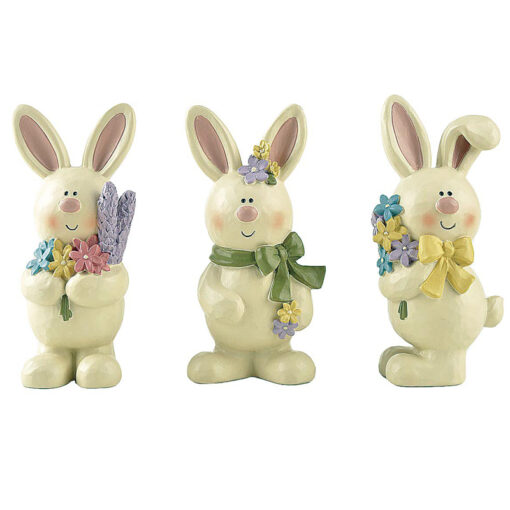 S/3 easter little bunny holding flowers